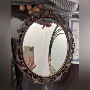 Vintage-Inspired Oval Mirror for dresser  with Purple and Gold Accents